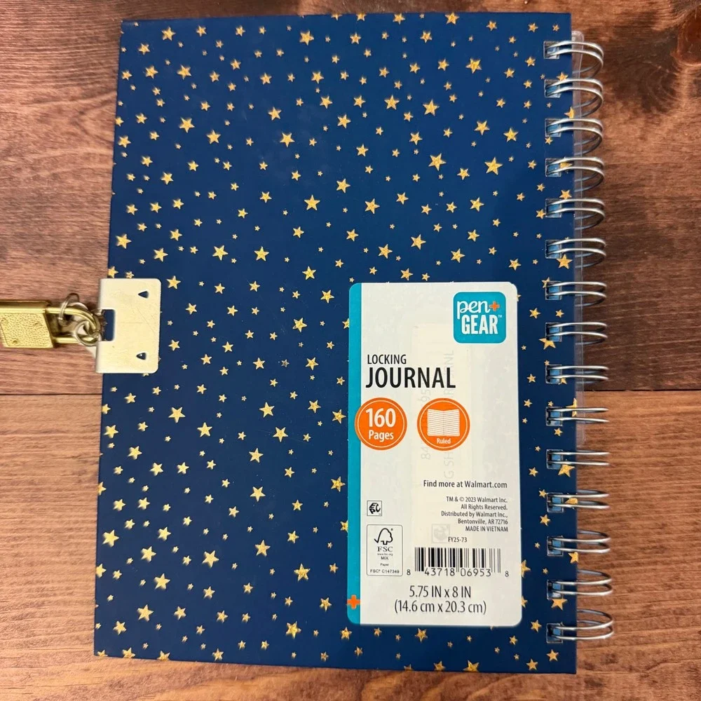 Pen + Gear Locking Journal Navy Gold Star Shaker Cover 160 Pages with Bracelet